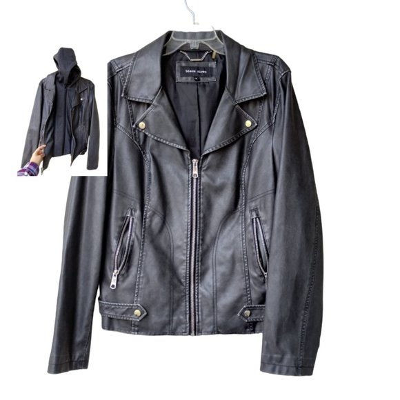Black Rivet Jackets & Blazers - Black Rivet Vegan Leather Removable Hoodie Moto Jacket - Fits M - Carchoal/Black